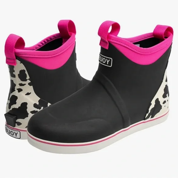 Stylish Black and Pink Women's Rain Boots - Picture 4 of 11